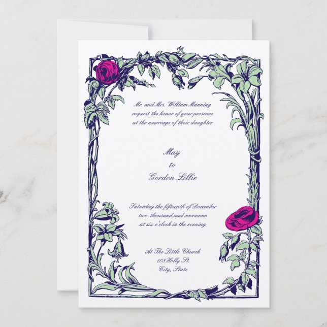 Invitation Botanique Floral Rose Vine Mariage frontalier (Devant)
