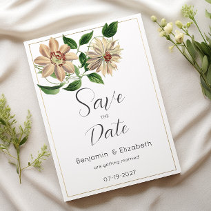 Invitation Botanique florale rouge blanc Sauvez la date