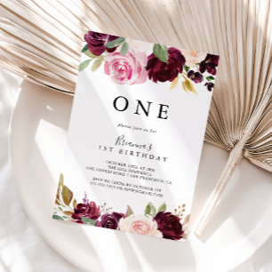 Invitation Botanique Florale Rustique Première fête d'anniver