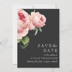 Invitation Botanique Gris rose Vintage SAVE LA DATE