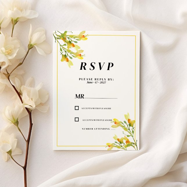 Invitation Botanique jaune orangé vert printemps floral RSVP (Botanic yellow orange green spring floral RSVP )