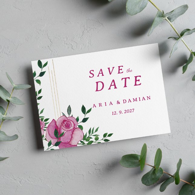 Invitation Botanique lilas vert or rose floral Enregistrer la (Botanic lilac green gold rose floral Save the Date)