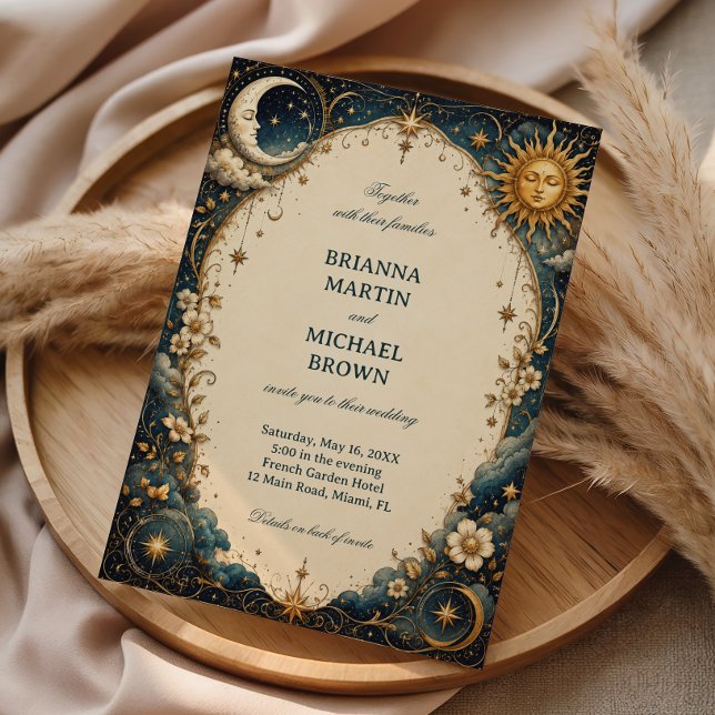 Invitation Botanique Lunaire Vintage Céleste (Créateur téléchargé)