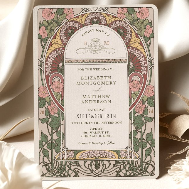 Invitation Botanique Mariage Art nouveau (Créateur téléchargé)
