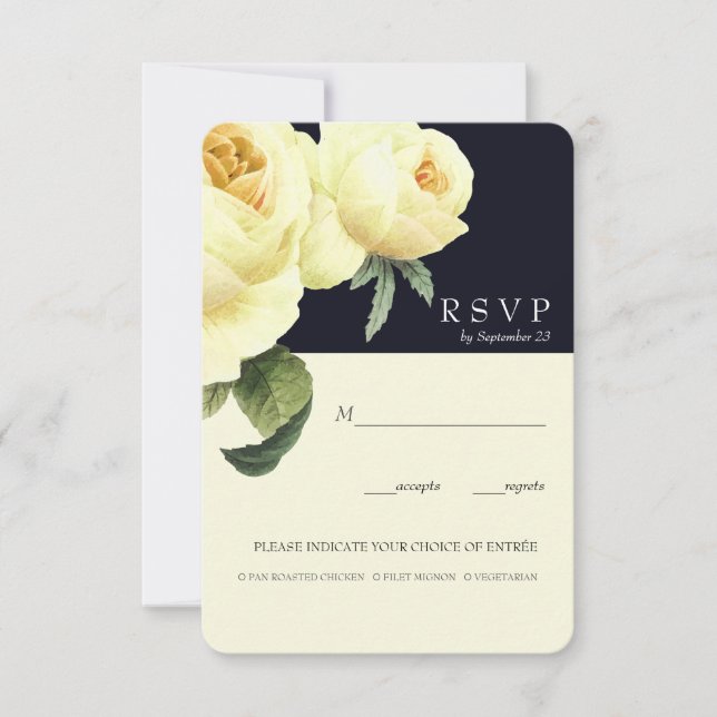 Invitation Botanique | Mariage bleu jaune option repas RSVP (Devant)