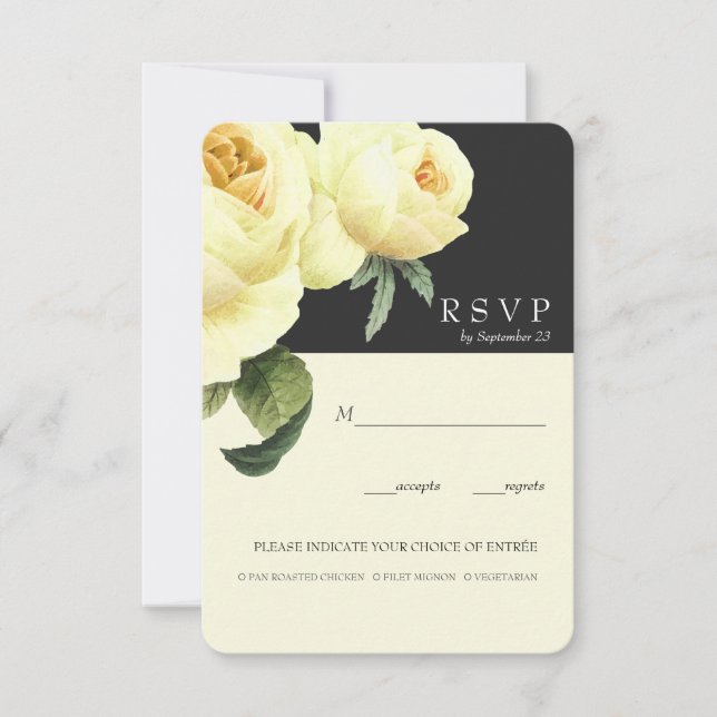 Invitation Botanique | Mariage gris jaune option repas RSVP (Devant)