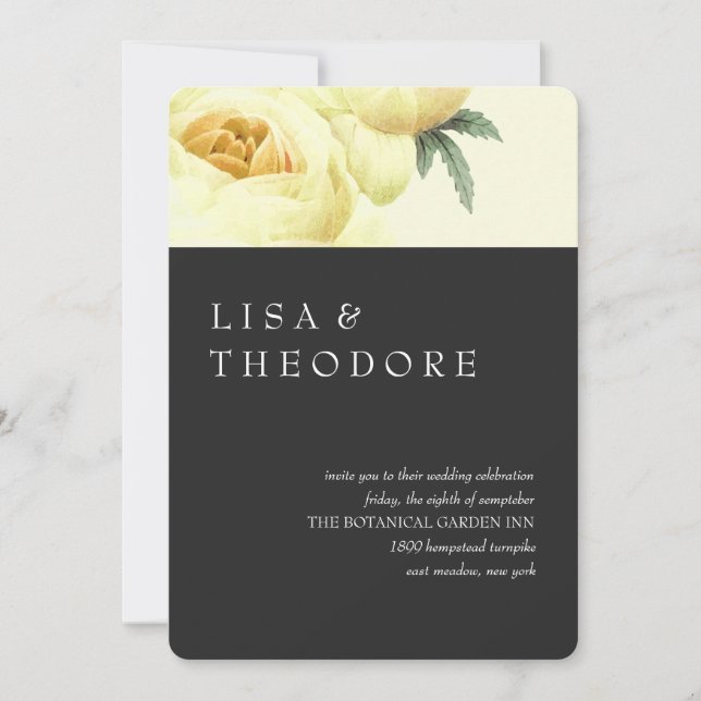 Invitation Botanique | Mariage gris-jaune vierge (Devant)