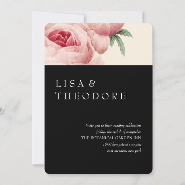 Invitation Botanique | Mariage noir vintage (Devant)