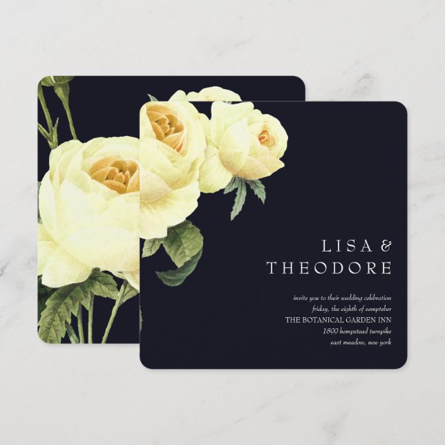 Invitation Botanique | Mariage rose Vintage bleu jaune (Devant / Derrière)