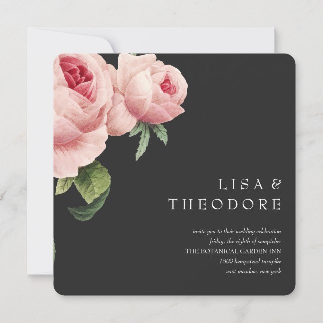 Invitation Botanique | Mariage rose Vintage gris (Devant)