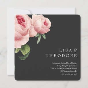 Invitation Botanique   Mariage rose Vintage gris