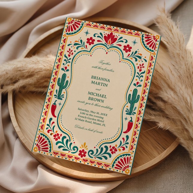 Invitation Botanique Mexicaine Folklorique Colorée (Créateur téléchargé)