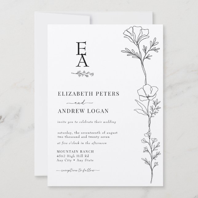 Invitation Botanique minimale élégante | MARIAGE FLEUR SAUVAG (Devant)