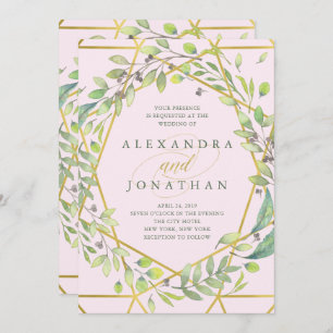 Invitation Botanique moderne   Blush et Faux Gold Mariage