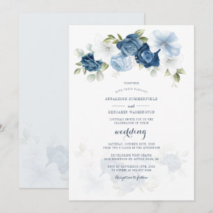 Invitation Botanique moderne Dusty Blue Floral Script Mariage