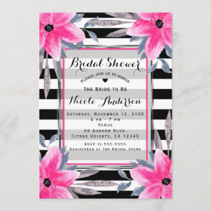 Invitation Botanique moderne floral de rose noir et blanc de