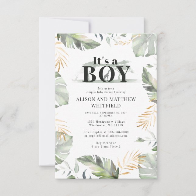 Invitation Botanique Moderne Jungle Safari Baby shower Giraff (Devant)