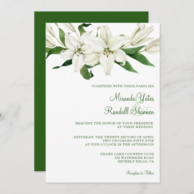 Invitation Botanique moderne | Mariage blanc (Devant / Derrière)