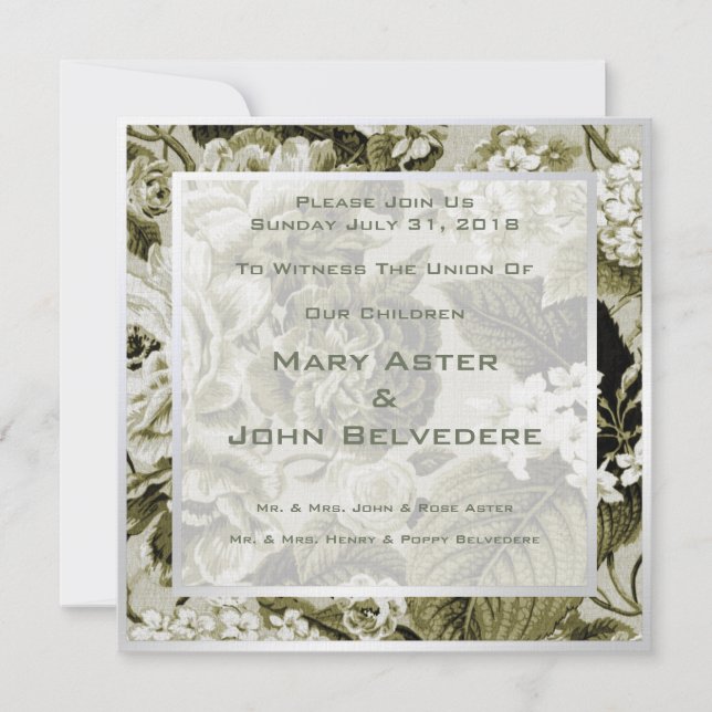 Invitation Botanique Moderne Vintage Floral Toile Mariage (Devant)