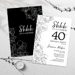 Invitation Botanique Noir Blanc Surprise 40e anniversaire<br><div class="desc">Black White Botanical Surprise 40e Anniversaire Invitation. Le minimaliste design féminin moderne présente des accents botaniques et des caractères typographiques. Carte invitation florale simple parfaite pour une célébration anniversaire surprise femme élégante.</div>