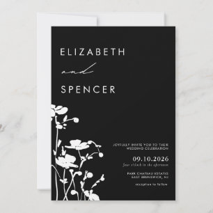 Invitation Botanique Noir Floral Mariage moderne