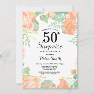Invitation Botanique Peach Floral Surprise 50e anniversaire