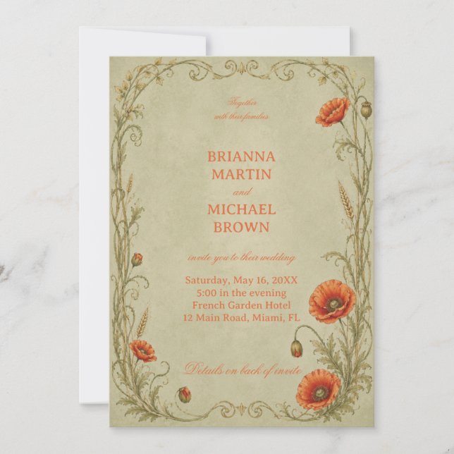 Invitation Botanique Poppy Vintage (Devant)