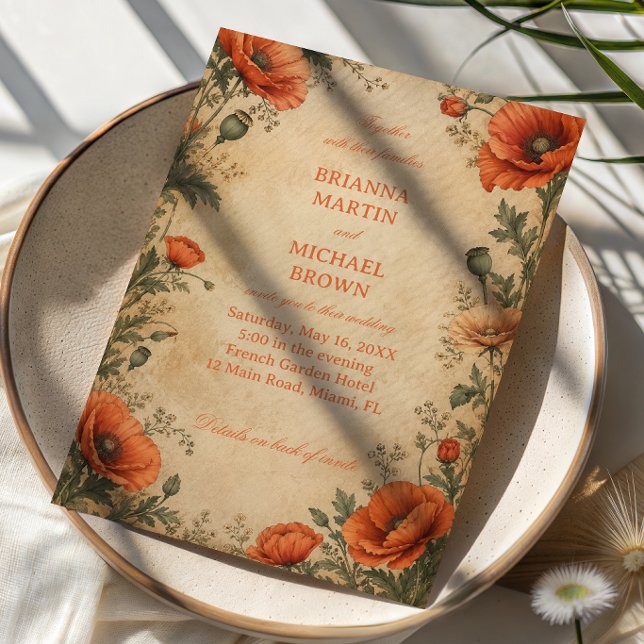 Invitation Botanique Poppy Vintage (Créateur téléchargé)