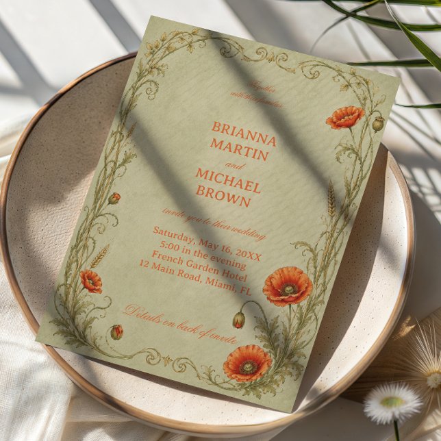 Invitation Botanique Poppy Vintage (Créateur téléchargé)
