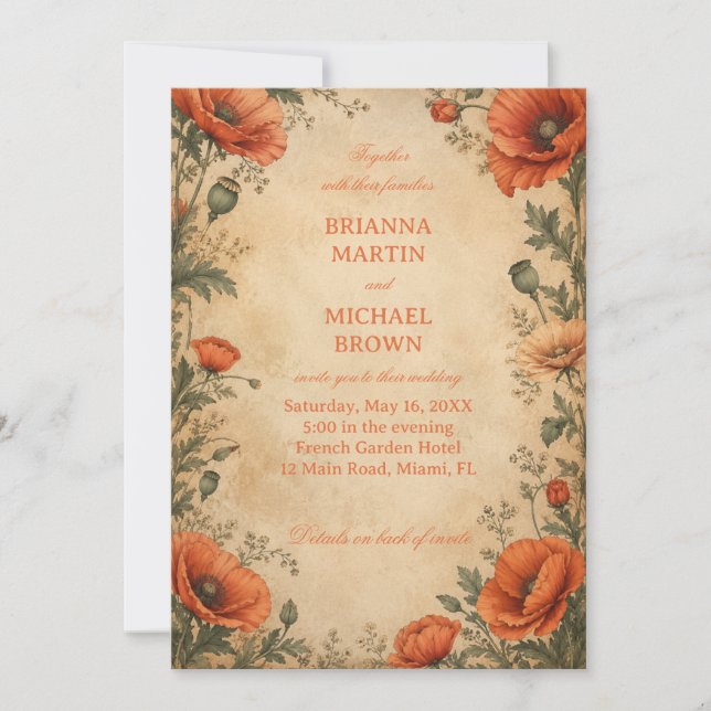 Invitation Botanique Poppy Vintage (Devant)