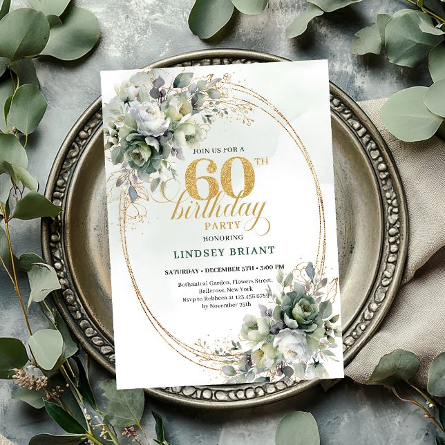 Invitation botanique pour 60e anniversaire dans le (Bohemian 60th Birthday Botanical Leaf Invite

)