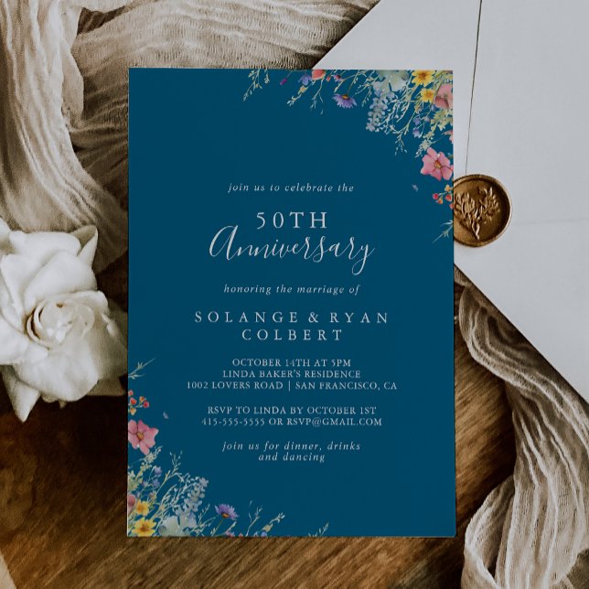 Invitation Botanique Prairie Rustique 50e Anniversaire de Mar (Créateur téléchargé)