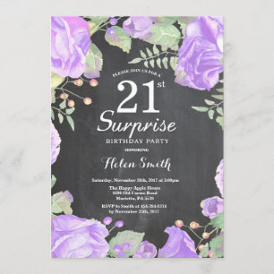 Invitation Botanique Purple Floral Surprise 21e anniversaire
