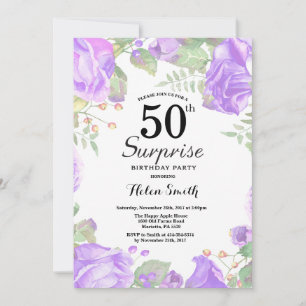 Invitation Botanique Purple Floral Surprise 50e anniversaire