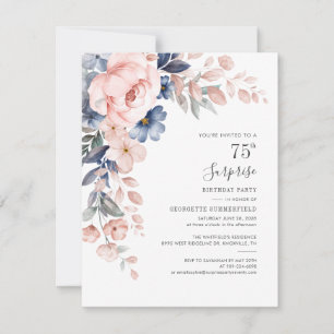 Invitation Botanique rose 75e anniversaire fleurie
