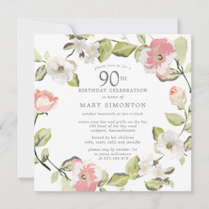 Invitation Botanique rose blanc 90ème anniversaire