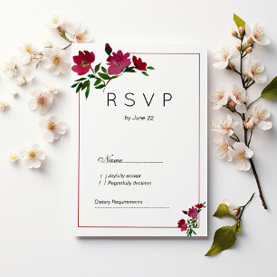 Invitation Botanique rose bordeaux vert fleuri RSVP