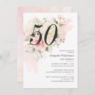 Invitation Botanique rose florale 50e fête d'anniversaire