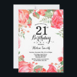Invitation Botanique Rouge Floral 21ème anniversaire Invitati<br><div class="desc">Botanique Rouge Floral Invitation du 21e anniversaire. Floral Pink Peonies Invitation d'anniversaire pour les femmes. Fleur florale aquarelle. Elégante Rose rose et Fleurs de pivoine. Anniversaire adulte. Fond blanc. Noir et blanc. 13ème 15ème 16ème 18ème 20ème 21ème 30ème 40ème 50ème 60ème 70ème 80ème 90ème 100ème, tout âge. Pour plus de...</div>