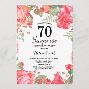 Invitation Botanique Rouge Floral Surprise 70e anniversaire