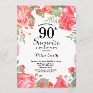 Invitation Botanique Rouge Floral Surprise 90e anniversaire