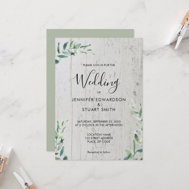 Invitation Botanique rustique aquarelle feuille mariage (Devant/Arrière en situation)