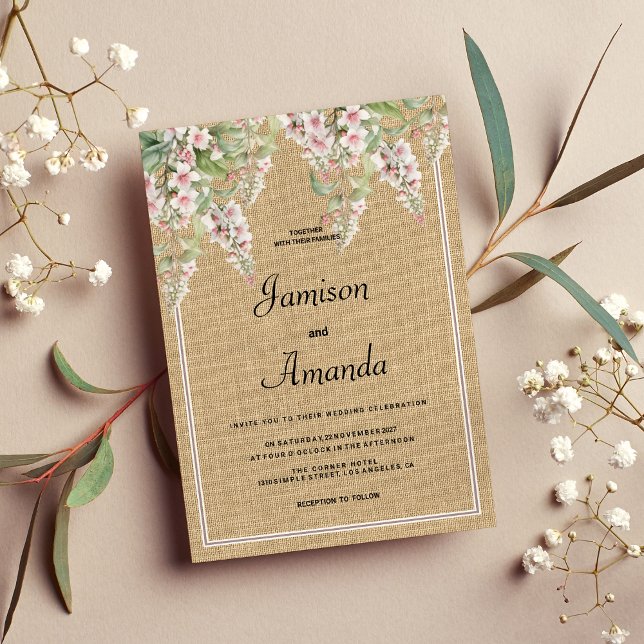 Invitation Botanique rustique ivoire rose menthe Mariage (Botanical rustic ivory pink mint floral Wedding )