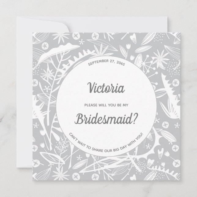 Invitation Botanique Silver Grey Motif Soyez Ma Femme D'Accue (Devant)