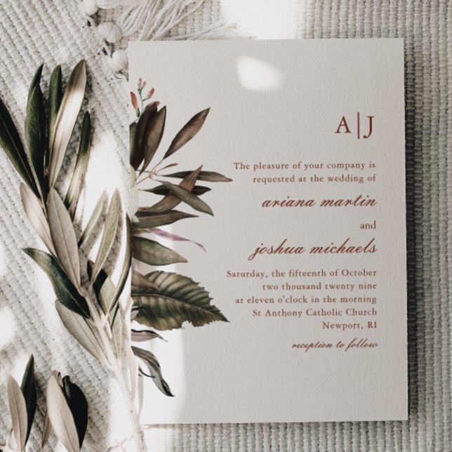 Invitation Botanique simple avec Monogram Photo Mariage Invit (Créateur téléchargé)