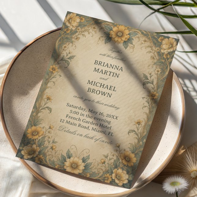 Invitation Botanique Tournesol Vintage (Créateur téléchargé)