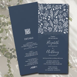 Invitation Botanique Tout en un Marine Blue Wedding Invitatio