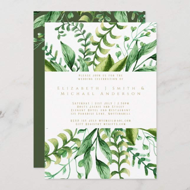 Invitation Botanique Verdure Feuille Mariage moderne invite (Devant / Derrière)
