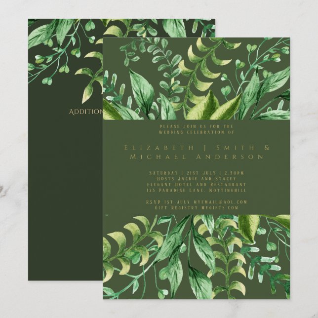 Invitation Botanique Verdure Feuille Mariage moderne invite (Devant / Derrière)