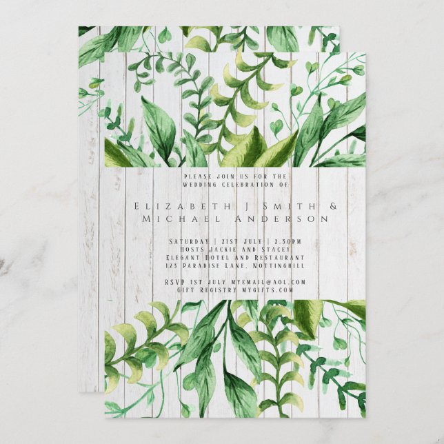 Invitation Botanique Verdure Feuille Mariage moderne invite (Devant / Derrière)